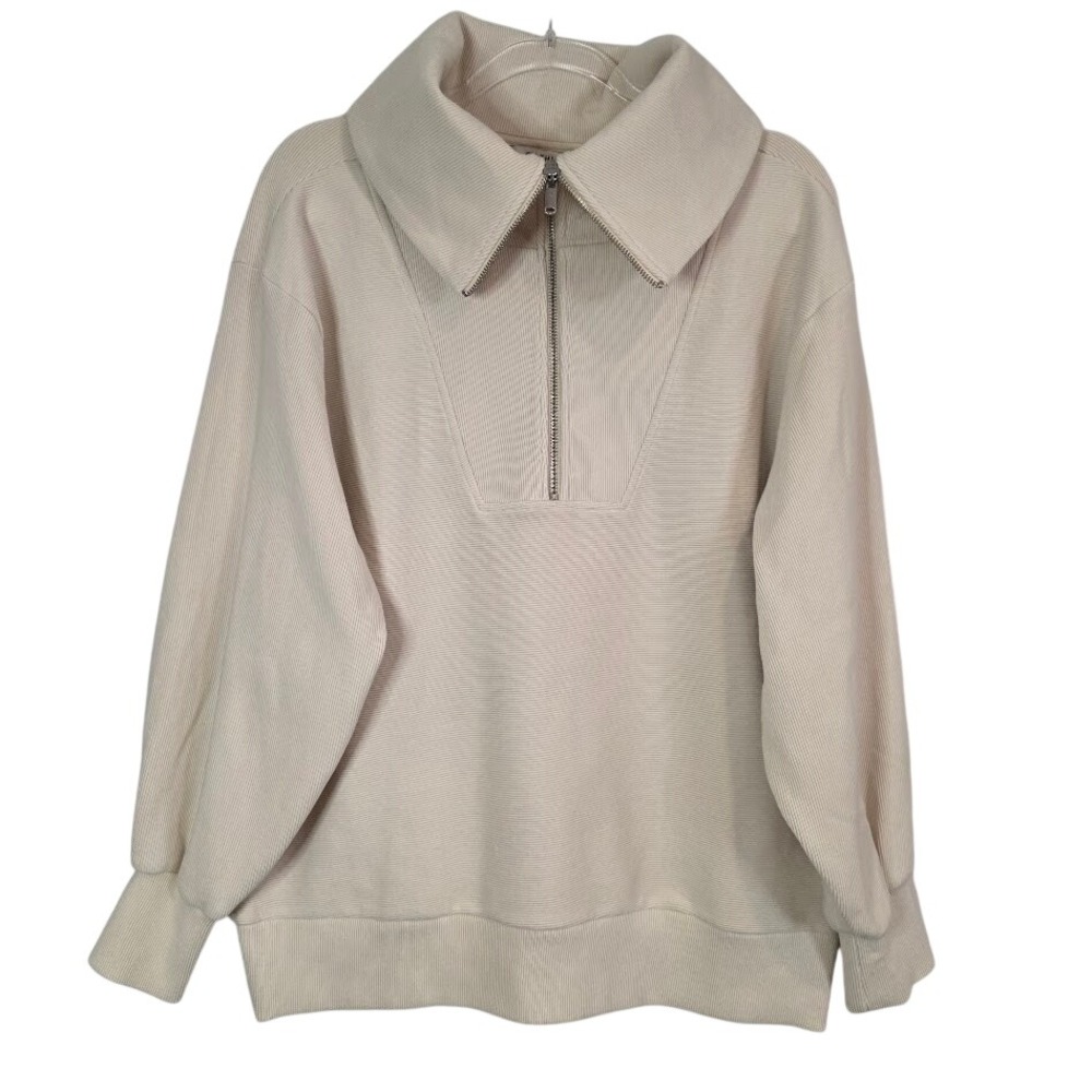 Athleta Women's M Ottoman Rib 1/4 Zip Pullover Sweatshirt Cream 769545 - Picture 2 of 9